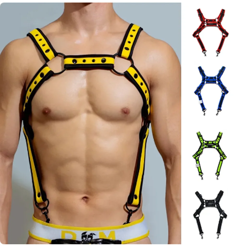 

Multi-Colors Chest Strap Sexy Clubwear Nightclub Bar Muscle Man Gogo Dance Clothes Adult Male Pole Dance Costume