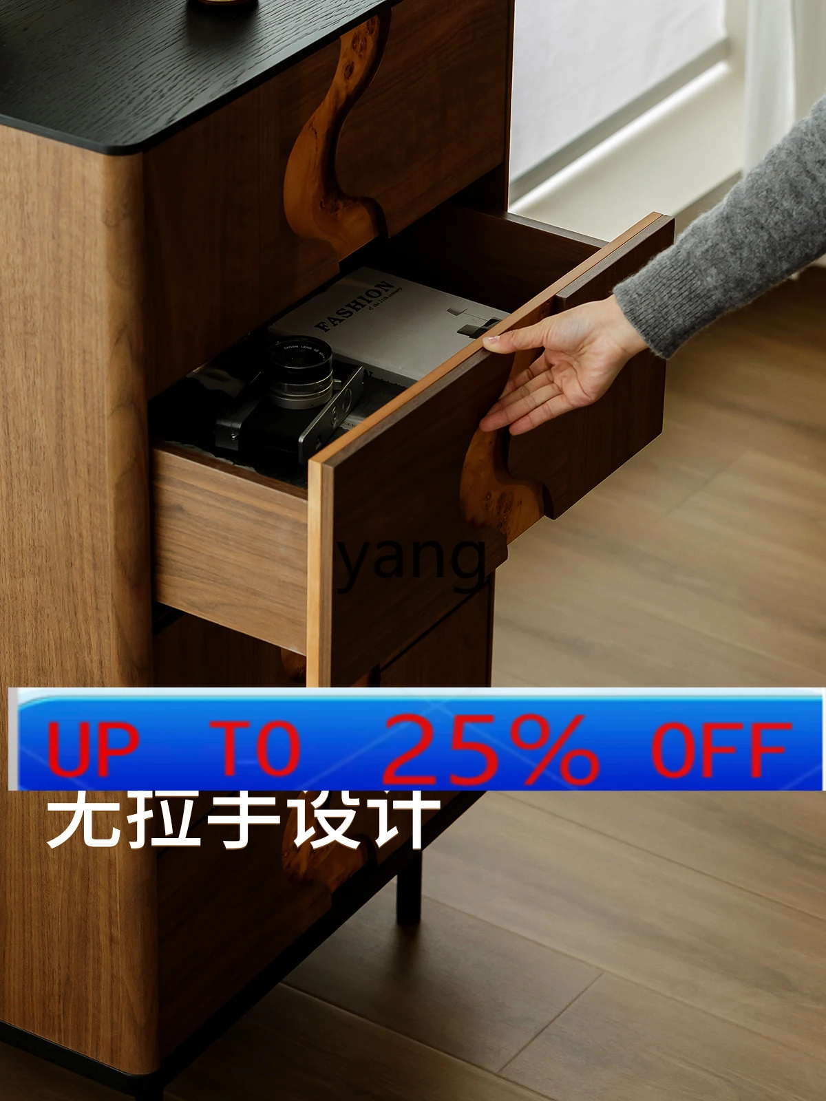 

CX solid wood chest black walnut retro storage living room bedroom drawer cabinet