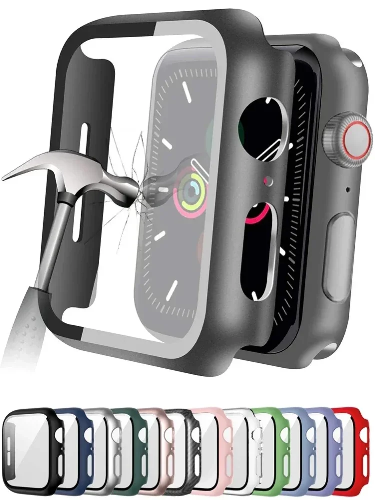 Gehärteter Glas-Displayschutz für Gehäuseabdeckung für Apple Watch 45mm 41mm 44mm 40mm 42mm Serie 9 8 7 6 SE 5 4 Stoßfester Bumper