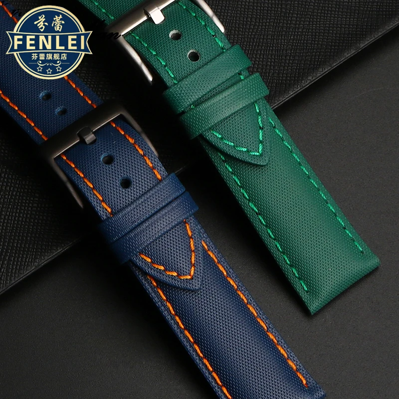 Tali jam tangan kulit nilon, 20 22mm 24mm serat nilon untuk TAG Heuer F1 tali selam mobil Rossini 519955 Mido Longines kanvas gelang