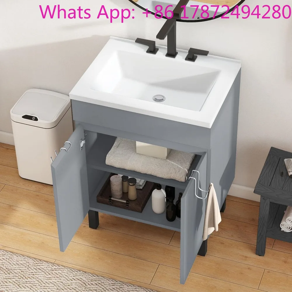 Grey Bathroom Vanity with Undermount Sink, Modern Bathroom Storge Vanity Includes