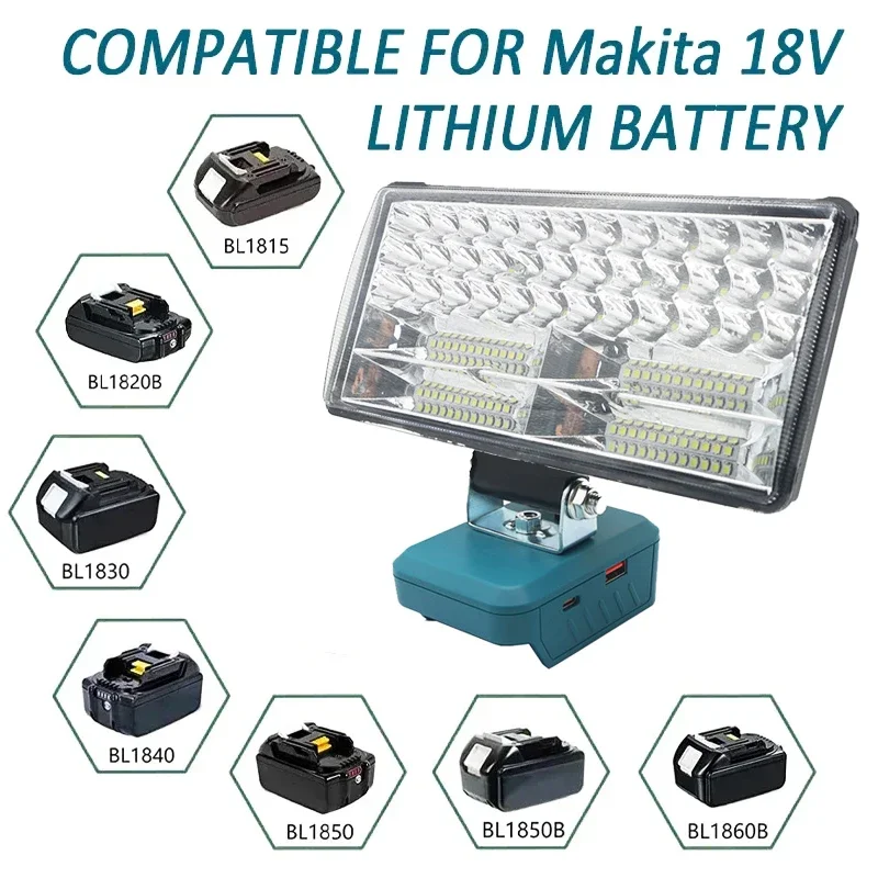 Imagem -02 - Carro Portátil Led Lâmpada de Trabalho Luz Lanterna Tocha Spotlight Tipo-c Porta de Saída Usb Power Bank Makita 18v Li-ion Battery