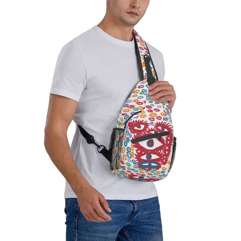 Cool Yayoi Kusama mochila cruzada para el pecho para hombre, bolsos de viaje, senderismo, mochila de hombro, mochila de día, pintura abstracta