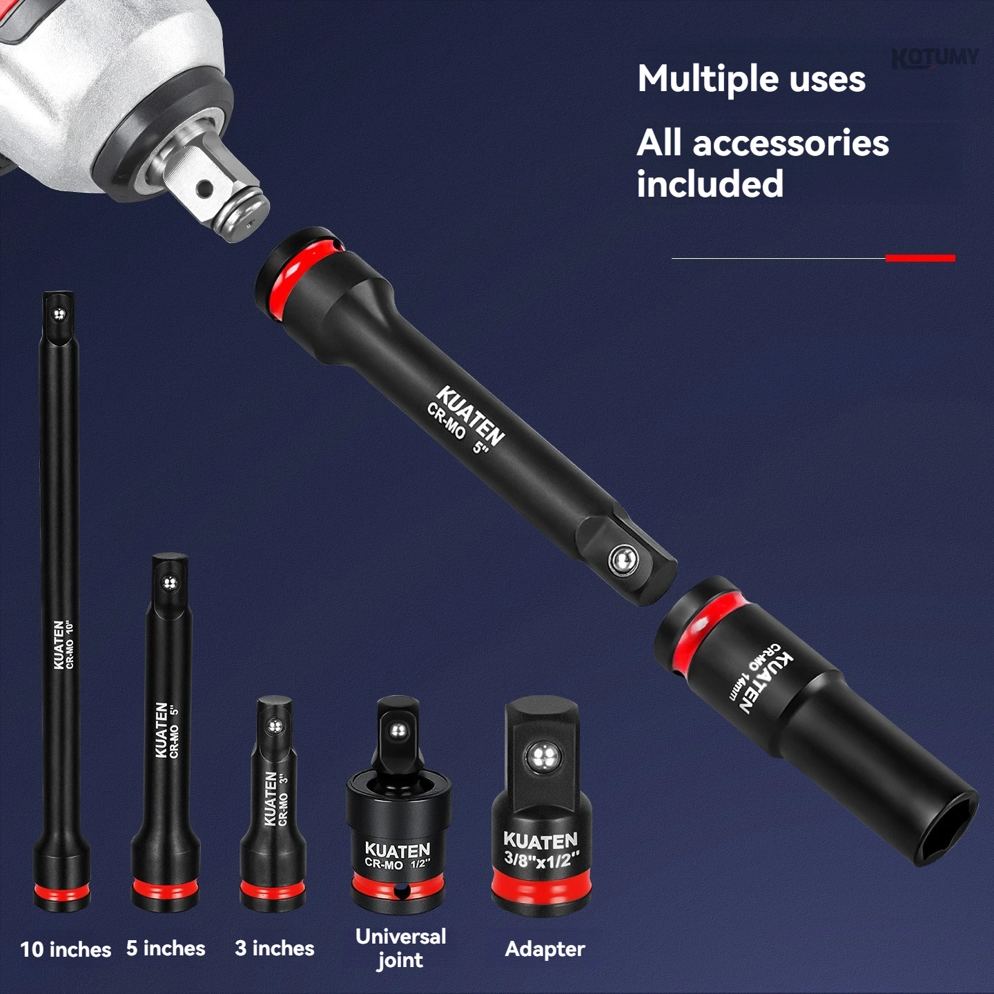 

43PCS 1/2" Extended Hex Socket Set, Pneumatic & Electric Wrench Socket Head Kit