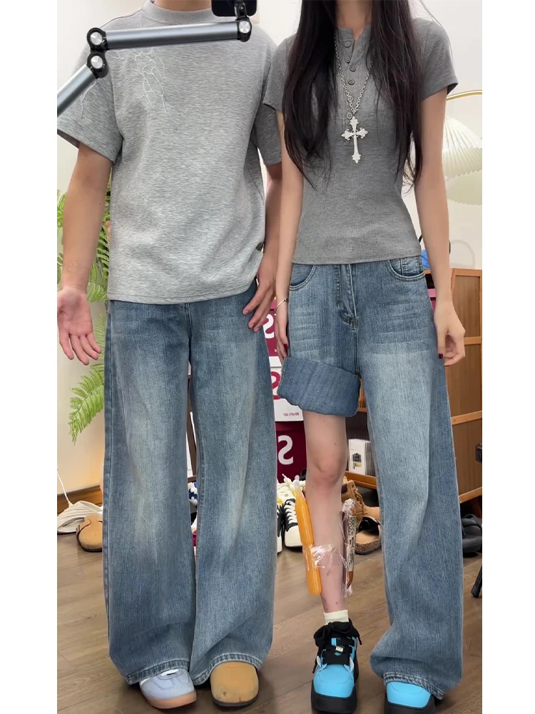 

Мужские джинсы с широкими штанинами и узором «Синие бамбуковые бутоны», американские ретро-брюки, летние, свободного кроя, расклешенные, длинные, молодежные, модные