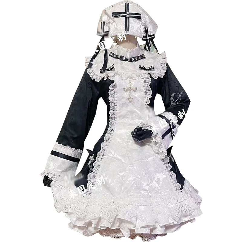 Custom Made NEEDY GIRL OVERDOSE KAngel Cosplay Costume Female Lolita Maid Dress Apron Uniform Halloween Suits Women Anime Outfit