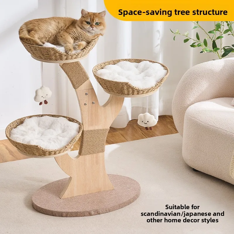 &c High-quality Multi-functional Minimalist Solid Wood Multilayer Board Summer Cooling cat Tree Integrated cat Climbing Frame