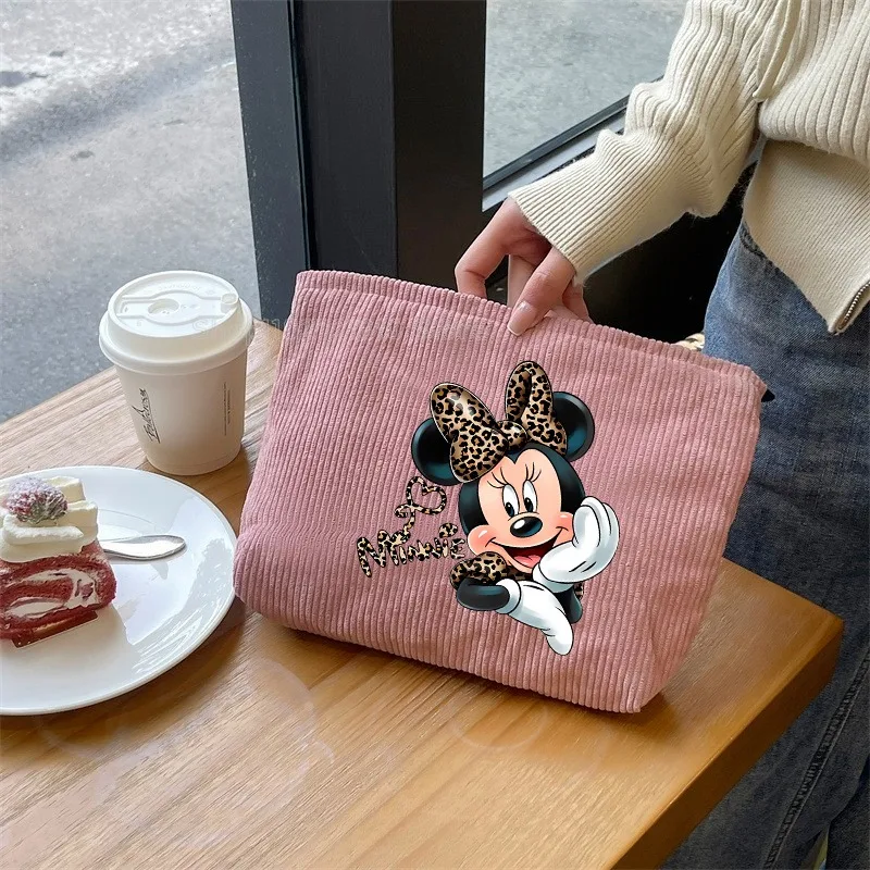 Mickey Minimos Corduroy Makeup Bag Cute Cartoon Anime Travel Storage Clutch Bags Canvas Casual Retro Simple Girls Pencil Case