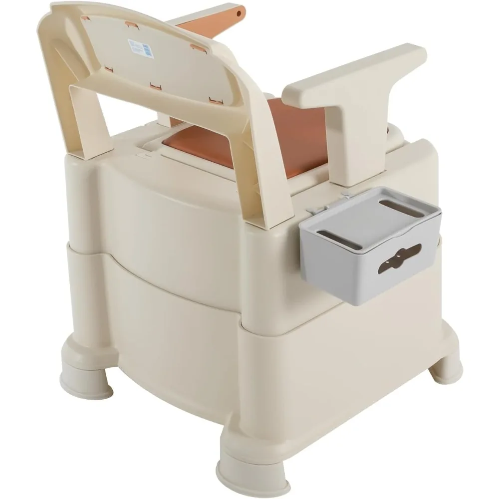 كرسي صوان بجانب السرير، مرحاض محمول بارتفاع قابل للتعديل مع مساند للذراعين ومستشعر إضاءة ليلية، كرسي نونية متين