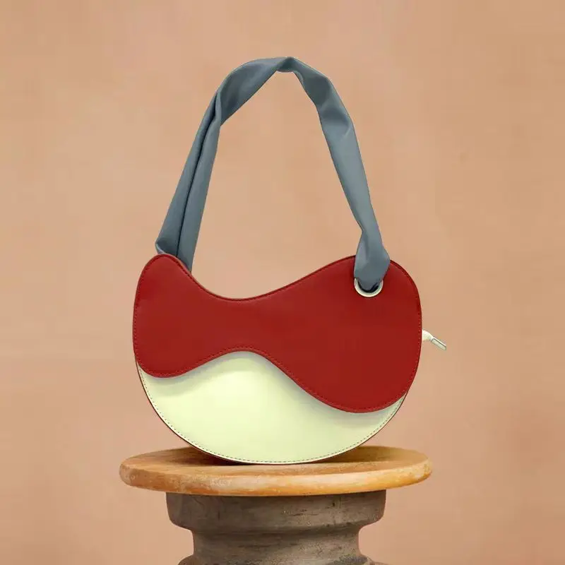 2024 New Niche Designer Luxurious Retro Semi-circle Underarm Bag Contrast Color Wave Saddle Bag High-end Fashion Underarm Bag