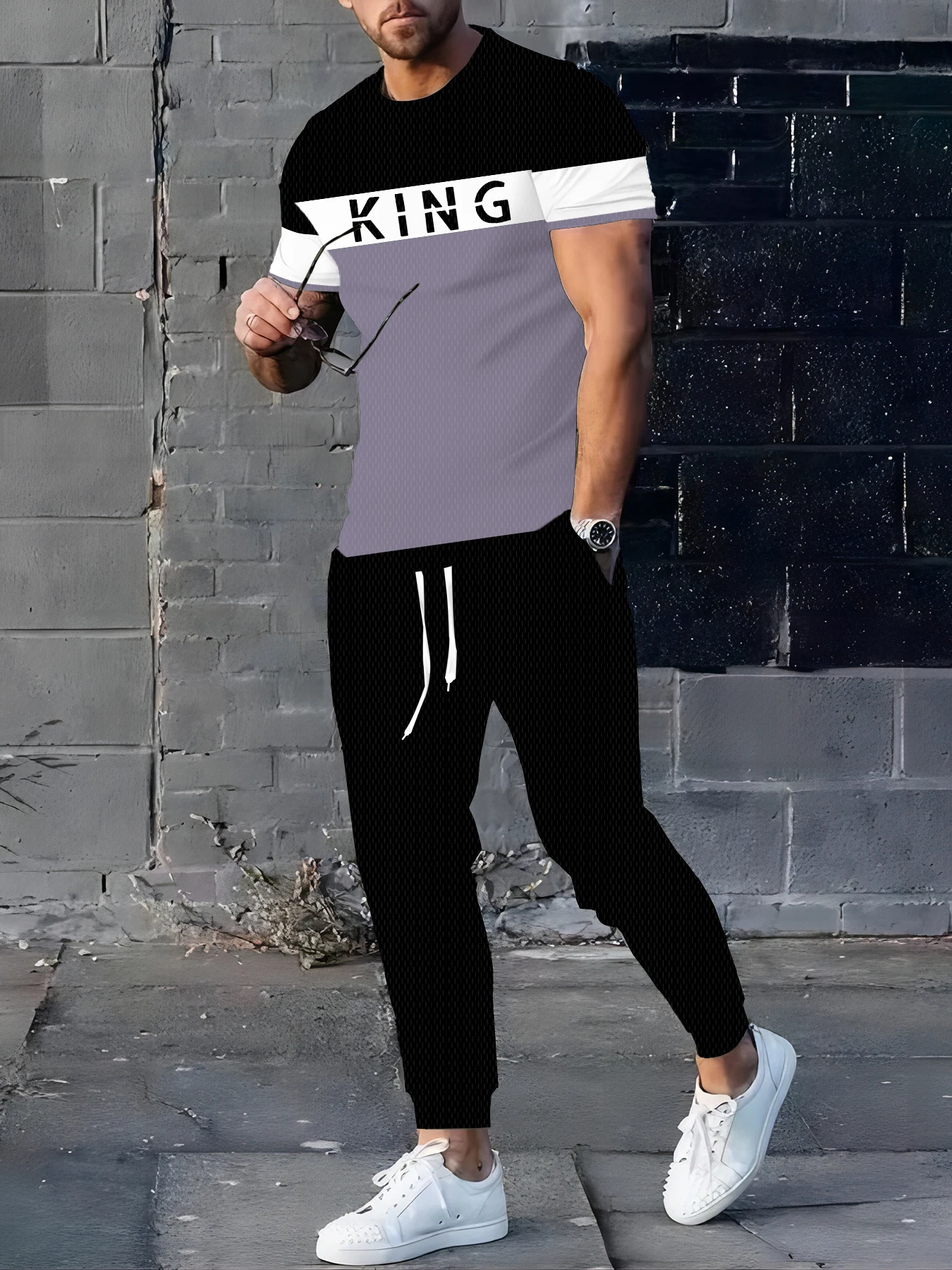 

New Minimalist Letter Print Men's T-Shirt Set Spring/Fall Crew Neck T-Shirt With Drawstring Pants Stylish Streetwear Set