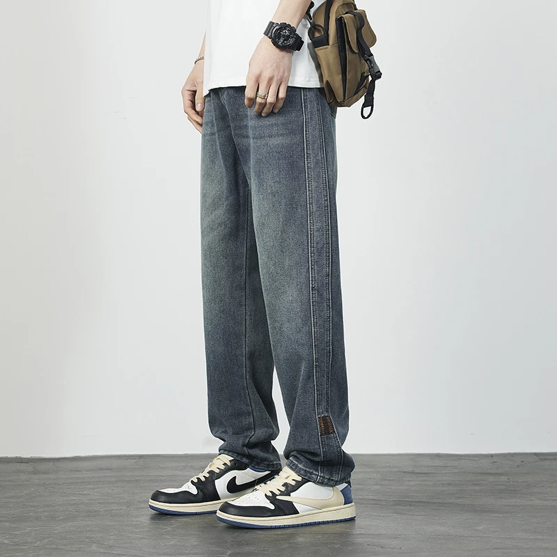 

Мужские джинсы в американском ретро-стиле, свободные, прямого кроя, повседневные, широкие, модные, длинные брюки, весна-осень, новинка