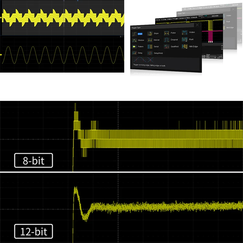 A digital oscilloscope with a 50MHz 4-channel analog channel sampling rate of 2GSa/s 25Mpts stores deep waveforms