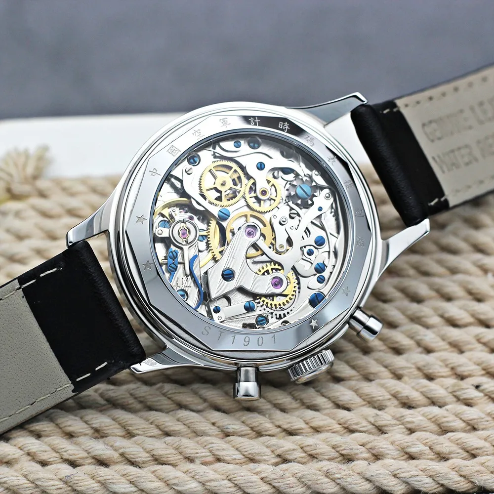 SEAKOSS 38mm Sapphire Men\'s 1963 Chronograph Mechanical Wristwatches 21 Zuan st1901 Movement With Swanneck Air Force Pilot