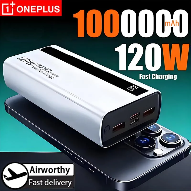 Oneplus 1000000 мАч Power Bank большой емкости с цифровым дисплеем, мобильный Power Bank, 120 Вт, быстрая зарядка, светодиодный дисплей, портативное зарядное устройство Oneplus 1000000 мАч Power Bank большой емкости с цифровым дисплеем, мобильный Power Bank, 120 Вт, быстрая зарядка, светодиодный дисплей, портативное зарядное устройство