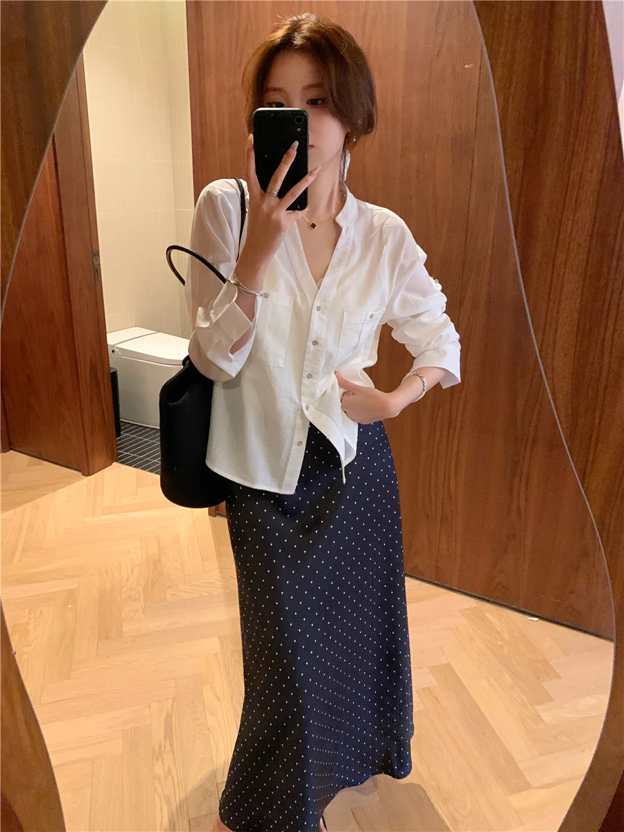 

Новая женская трикотажная юбка миди А-силуэта с высокой талией в горошек, весна-лето, с эффектом похудения