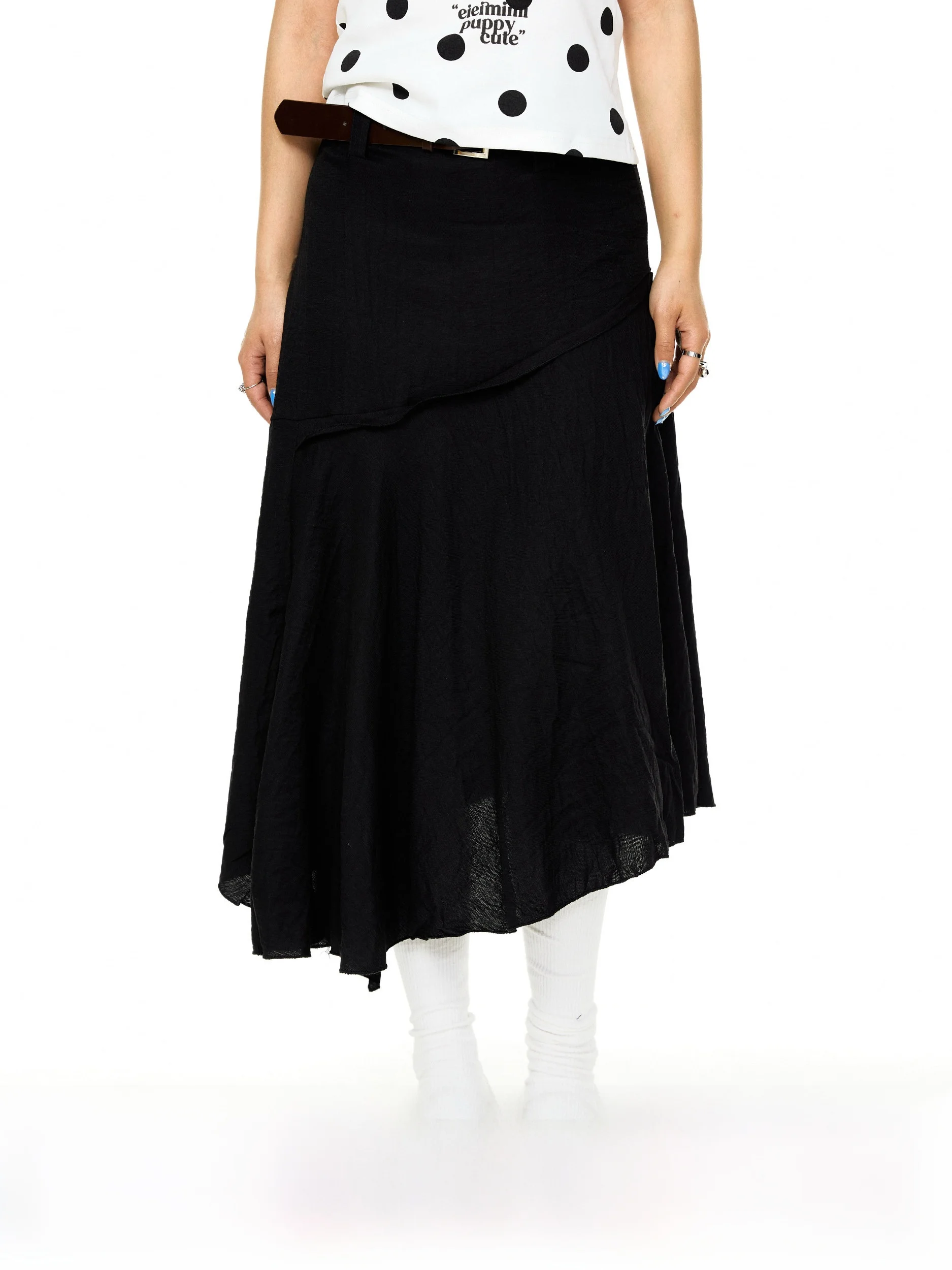 Blackbb Retro Anti-Light Irregular Half Skirt Women's Summer New High Waist Loose Meat Concealing Long Skirt Casual Outdoor D...