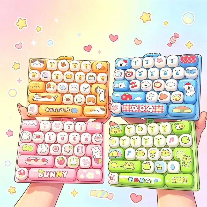 26Grid Keycap Clicker Anti Stress Fidget Keyboard Keychain Decompression Button Cartoon Hand Relax Party Favor Gift 26구 키캡 키링