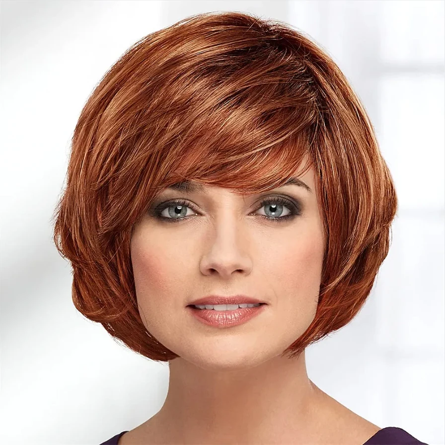 HAIRJOY Kunsthaar-Perücke für Damen, kurz, gerade, Ombre-Bob-Perücke mit Pony, blond, silberfarben, braun, rot