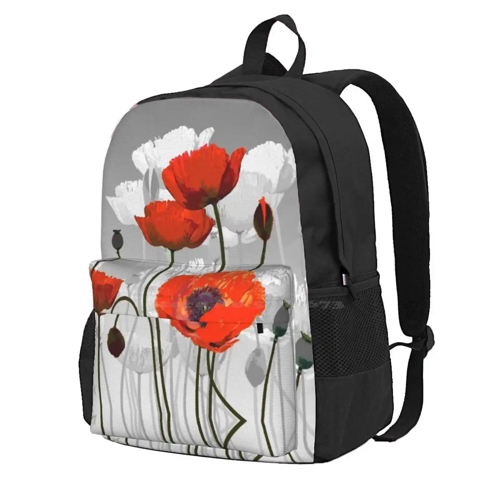 Poppies Hot Sale Schoolbag Backpack Fashion Bags Poppies Red Field Of Flowers Springtime Bouquet Nature Terri Cracknell Terazzo