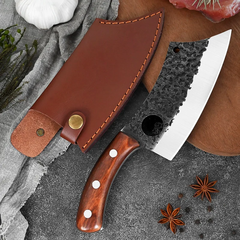 

Professional forging of kitchen knives Kitchen accessories meat slicer with knife sleeve, sandalwood handle, high-hardness knife