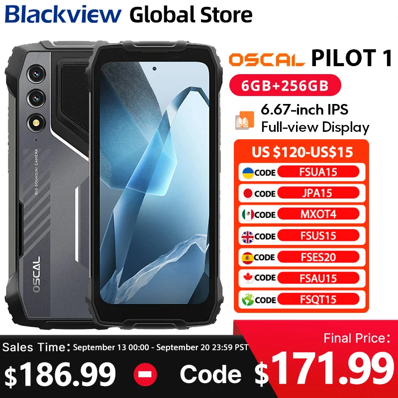 Blackview Oscal PILOT 1 Rugged phone 6.67-inch HD+ 90Hz Display 5W BOX Speaker 6GB 256GB Helio G81 CPU 15000mAh NFC Cellphone