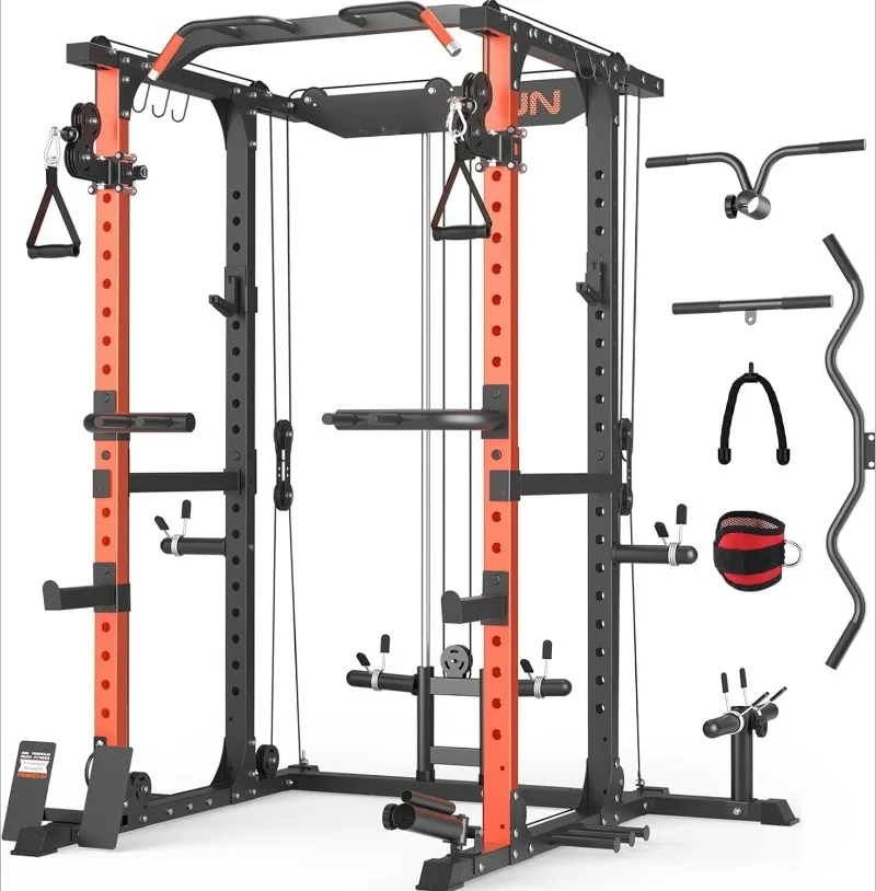 

Multi-Function Squat Rack Power Cage FLA01,2000LBS Capacity Power Rack with Adjustable Cable Crossover System and Addit