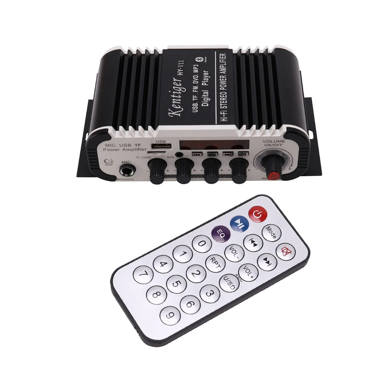 - V11 Bluetooth Amplifier 2-Channel Super Bass Audio Amplifier With Remote Controller Tf Usb Fm 85Db Mp3 Fm Radio