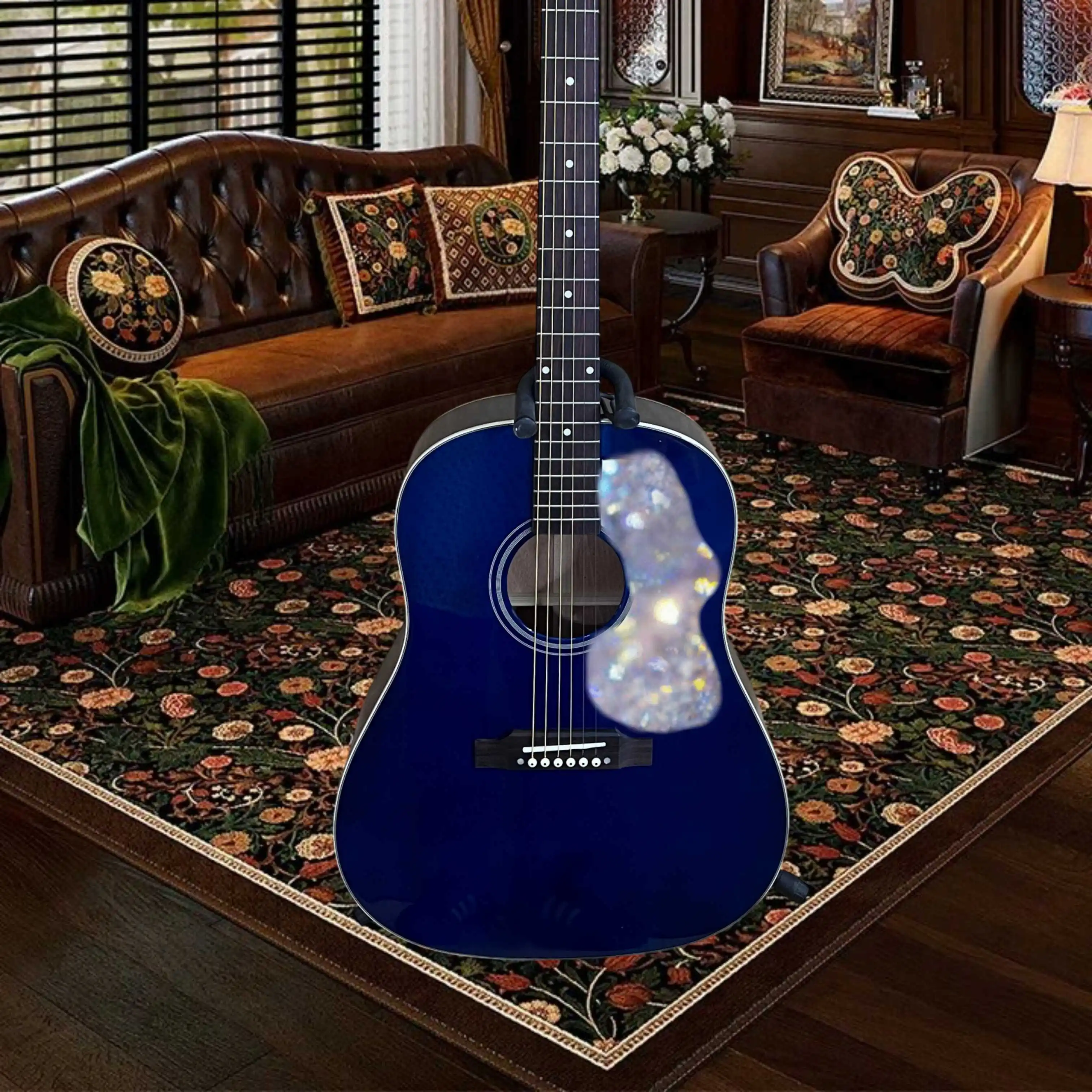 New J45 Gloss Blue Acoustic Guitar Double Rosette Back Strap Button Mahogany Back Sides Rosewood Fingerboard Ideal Strumming