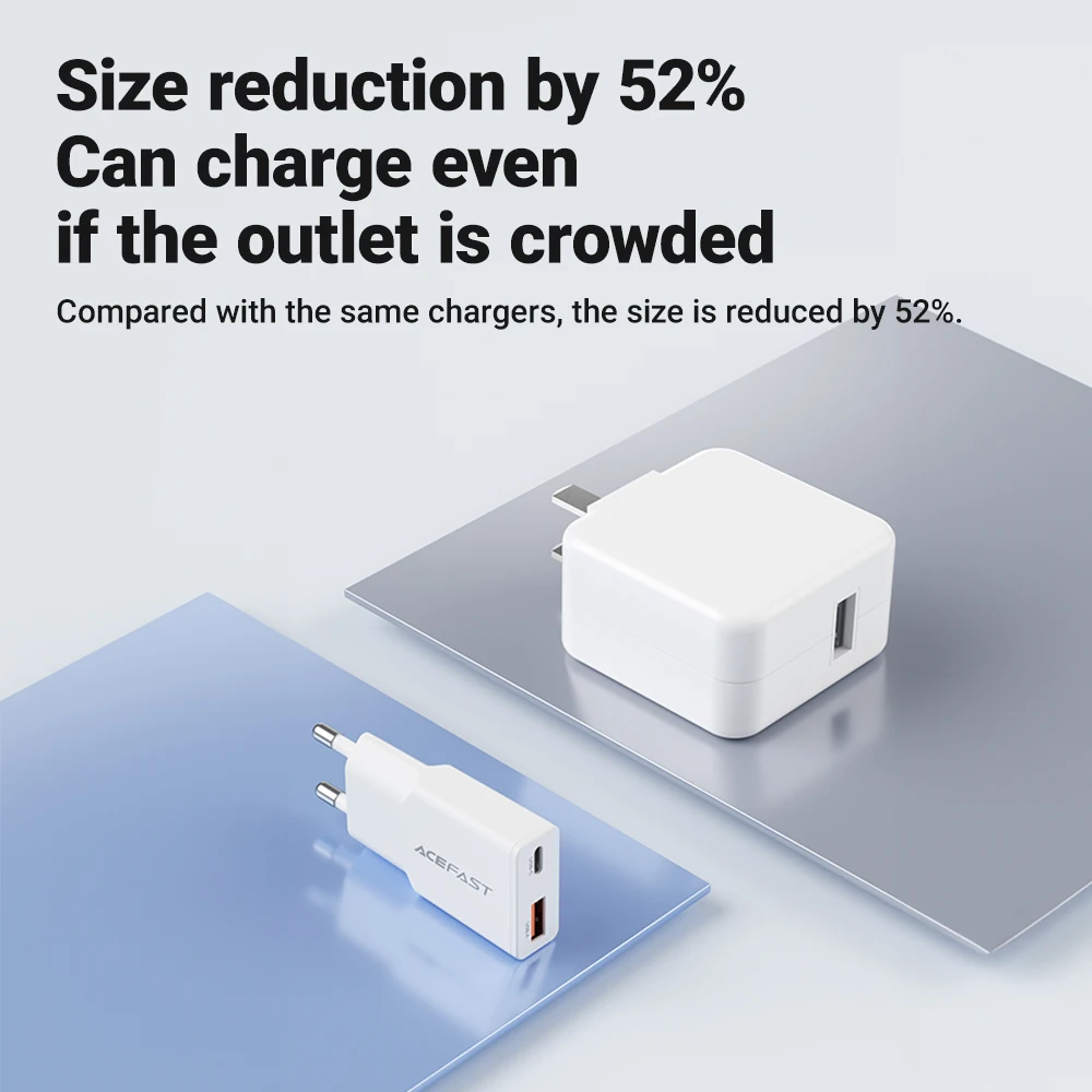 ACEFAST EU 30W GaN iPhone 16/15 Pro Max PD QC3.0 삼성 S24 용 여행용 어댑터 용 초박형 고속 충전 USB C 전화 충전기