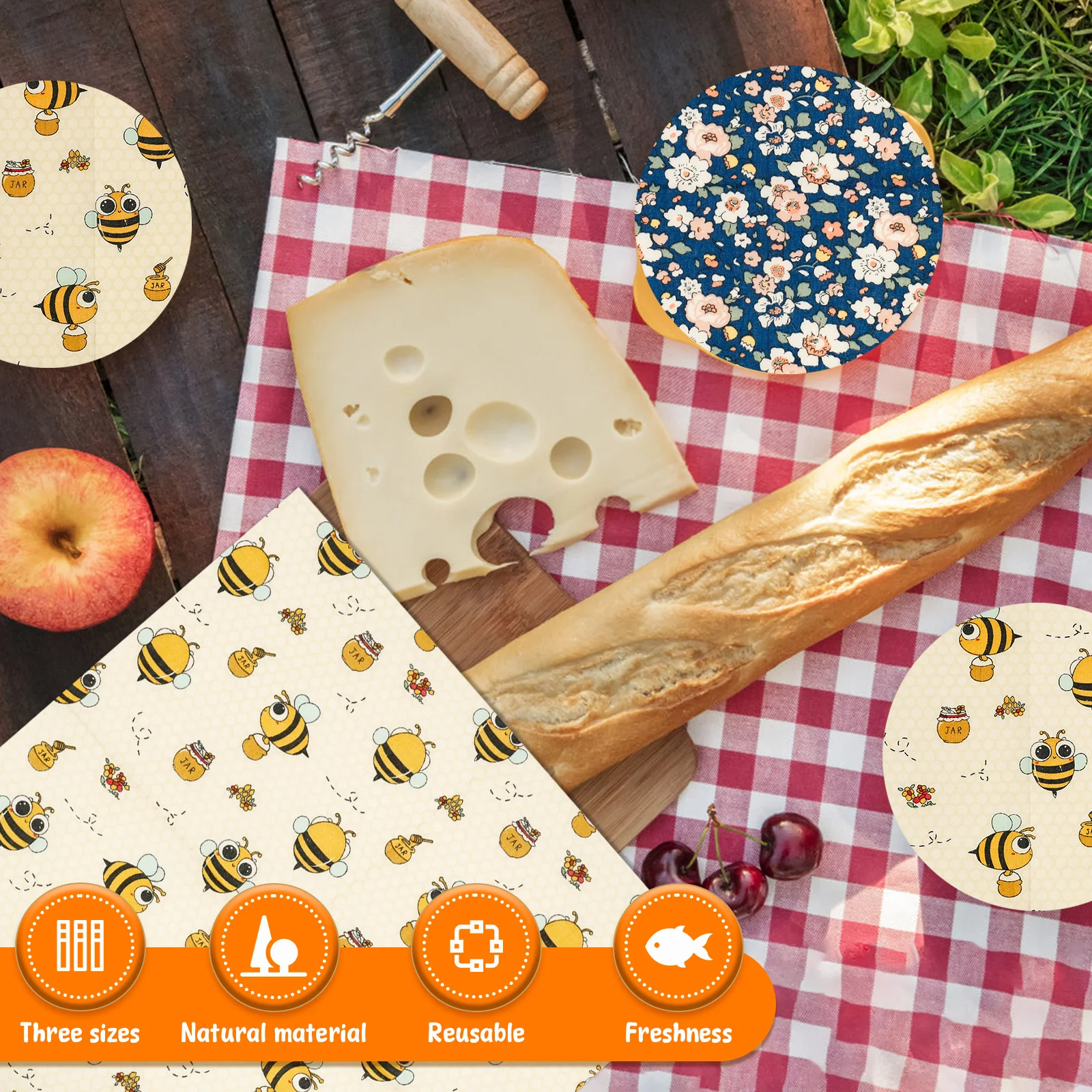 9 قطعة شمع العسل الغذاء يلتف 3 أحجام قابلة لإعادة الاستخدام صفائح شمع العسل البلاستيك الحرة ساندويتش الخبز يلتف للطعام وجبة خفيفة نزهة شمع العسل يلتف #2