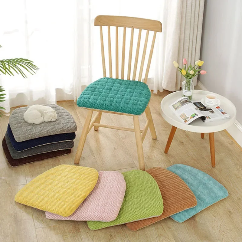 Corduroy Horseshoe Shape Thick Chair Cushion Nordic Solid Removable Washable Cushion Seat Simple Anti Slip Hip Pad with Straps