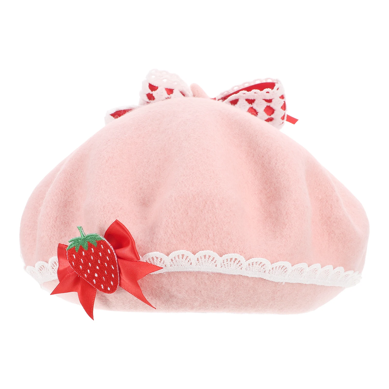 

1pc Women Berets Strawberry Bow Woolen Warm Hat French Artist Beanies Crochet Cap Costume Wool Winter Christmas Travel