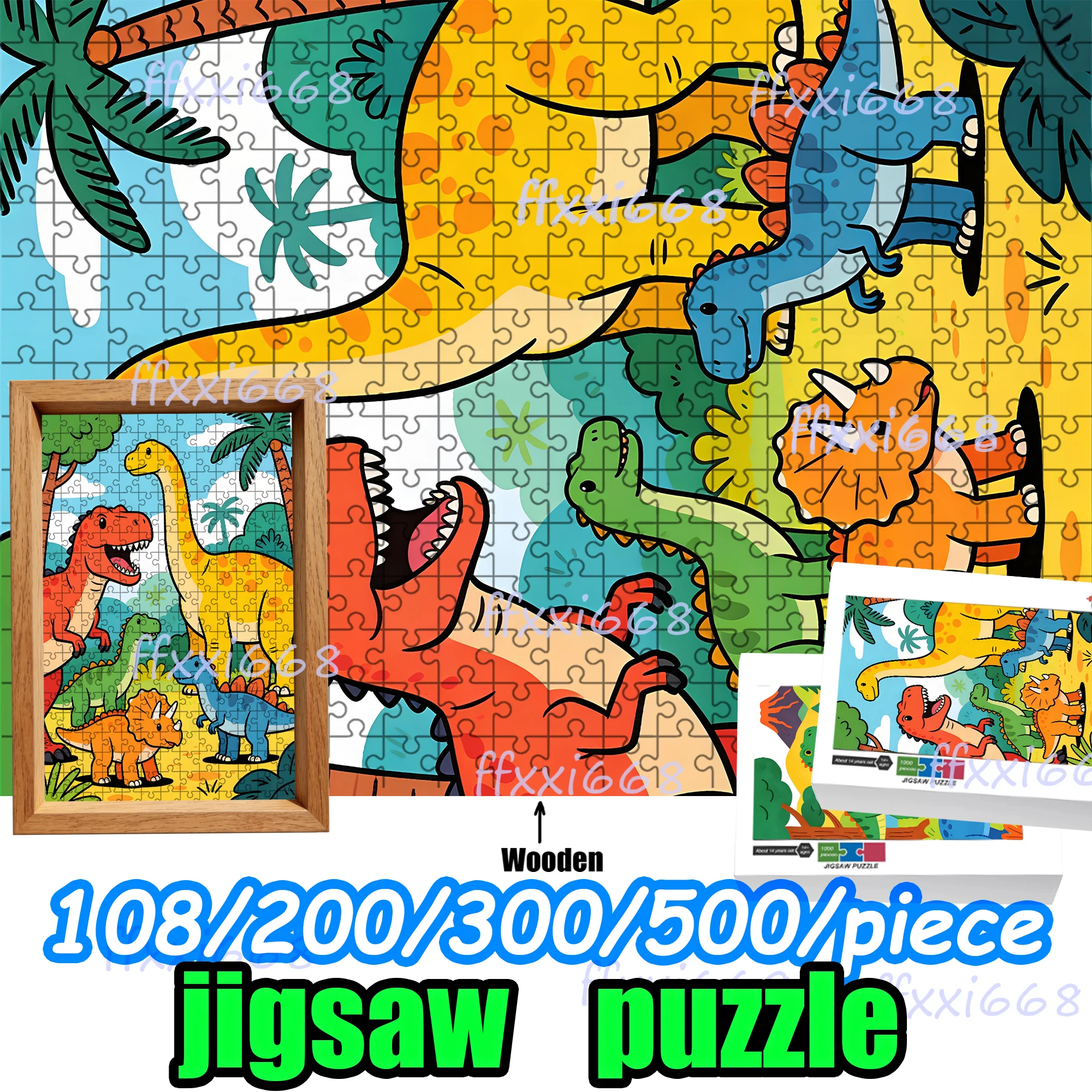

Creative Cartoon Jurassic dinosaurs Jigsaw Puzzle 108/200/300/500 Pieces Wooden Puzzle High Quality Gift Fun Party Game