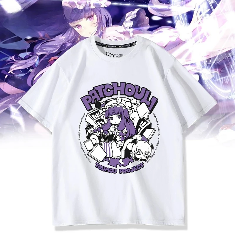 T-shirt Anime TouHou Project Patchouli Knowledge pour femmes et hommes, 100% coton, manches courtes, t-shirt drôle, graphique, Streetwear, Cosplay