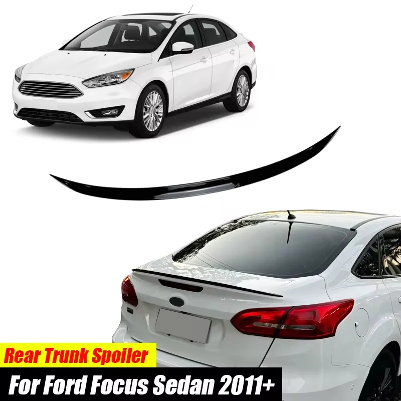 For Ford Focus Sedan 2010+ Car Rear Trunk Spoiler 120Cm Boot Lip Cap Wing Bodykit Gloss Black Soft Plastic Accessories