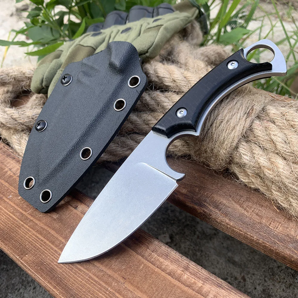 D2 Steel Sharp Fixed Blade Knife with Kydex Sheath Linen Handle Straight Knife Outdoor Military Tactical Combat Hunting Knives