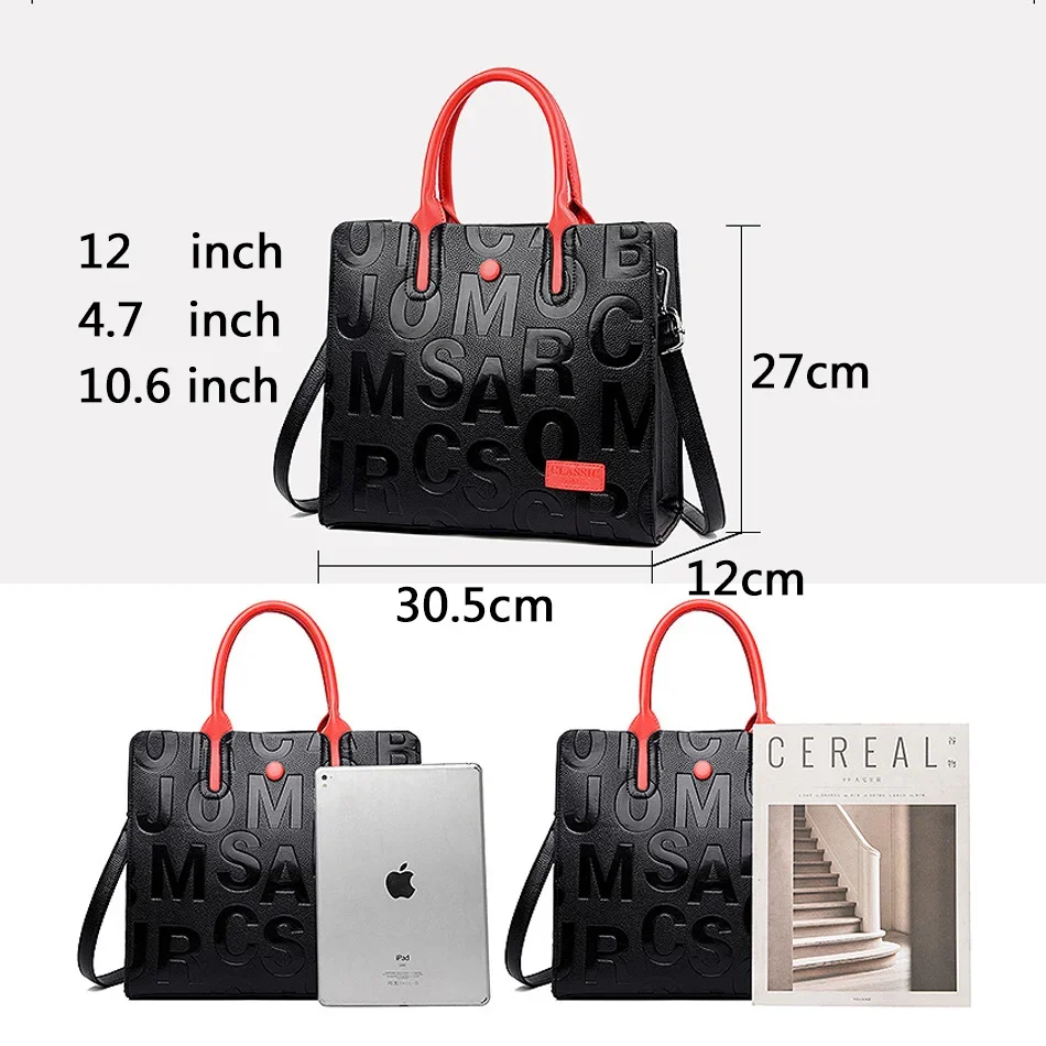 Large Capacity Vintage Ladies Tote Bag Letter Leather Woman Handbag Designer Bags For Women 2024 New Luxury Brand Shoulder Bags