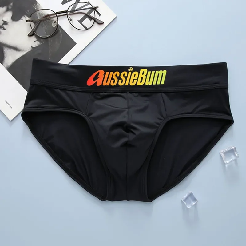 Aussiebum-Calzoncillos de seda de leche para hombre, cintura baja, cinturón elástico de color, bolsa convexa en U cómoda