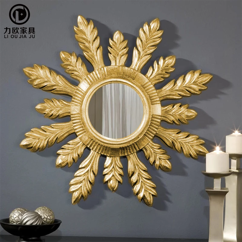 a6 Wall Decorations Hanging Mirror round Wood Carving Snowflake Decorative Mirror Pendant