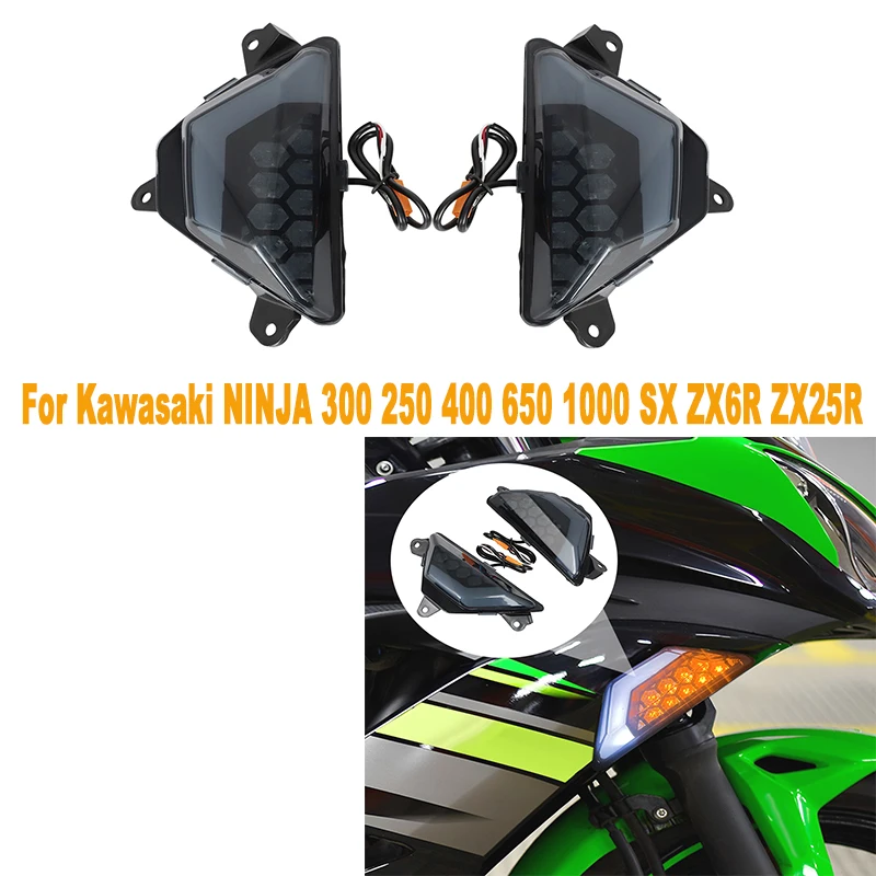 

Motorcycle LED Turn Signal Indicator Light Lamp Flasher For Kawasaki NINJA 300 250 400 650 1000 SX ZX6R ZX25R Z1000SX 2012-2023