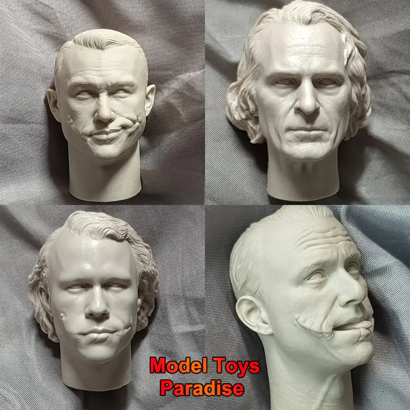 Unpainted 1/6 Men Soldier Joker Head Sculpt Heath Ledger Joaquin Phoenix White Model Head Carving Fit 12inch Action Figure Body