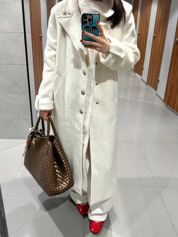 

Retro Double-Faced Woolen Coat Women's Waist-Cinching Spring New Sle Long Sve High Waist Flip Collar Open Front Jaet