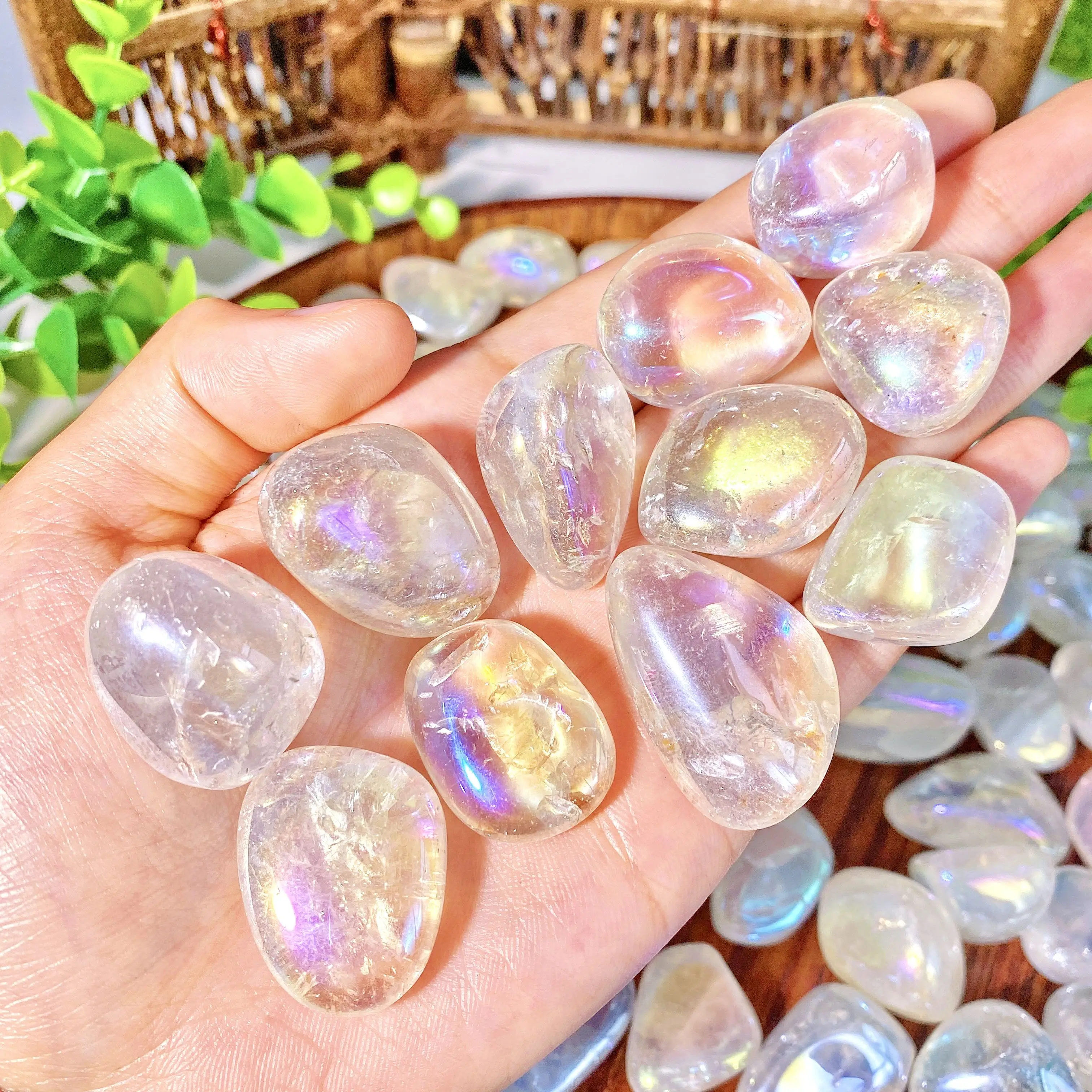 5PCS 10-50mm High Quality Aura Clear Quartz Natural Tumbled Crystal Stones Natural Crystals Chip Quartz Minerals,Gemstones,Gift