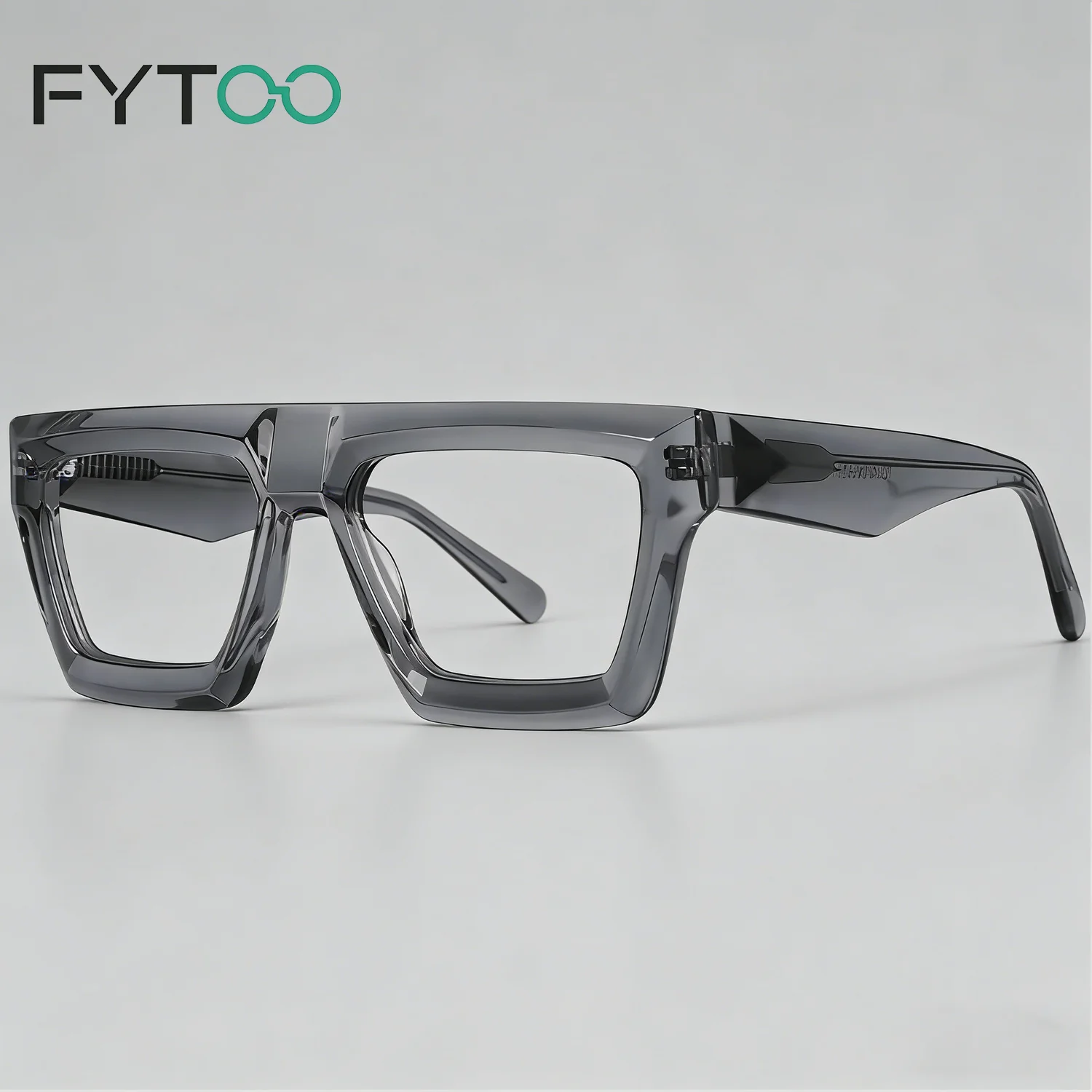 

FYTOO Unisex Translucent Gray Rectangular Frames - Durable Acetate, Ideal for Daily Gatherings Surprises, Removable Lenses.