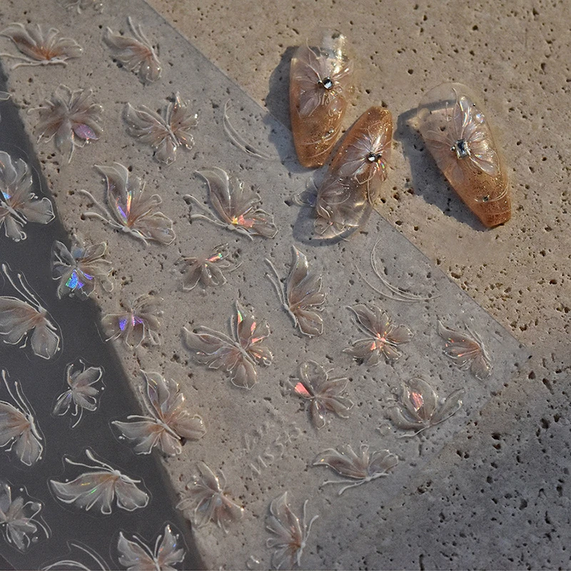 Borboleta Aurora Shape Nail Sticker, Enhancement Adesivo, realista estereoscópico para Nail Salon, DIY