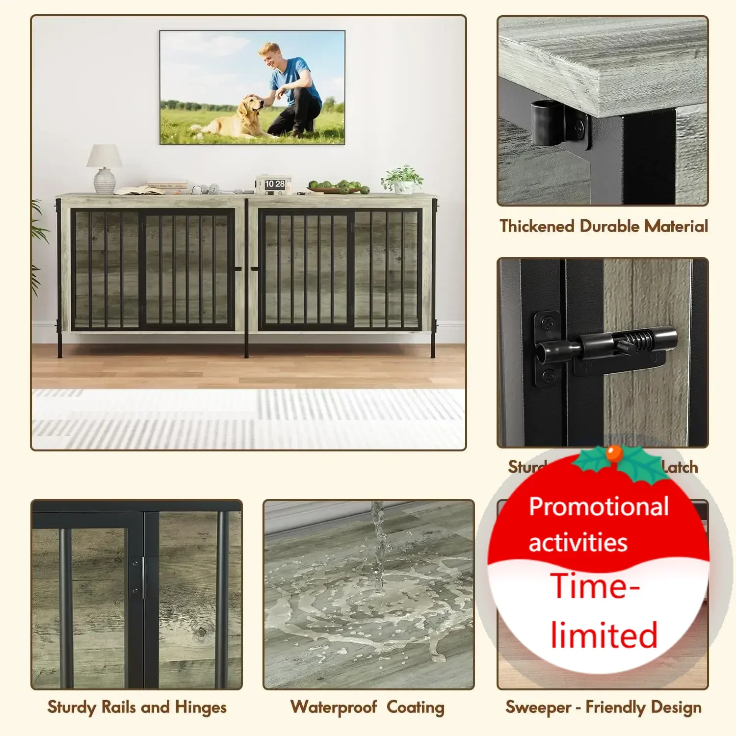 

Hot SoldXXL Thick Double Dog Cage Furniture Large Breed, 78 Inch Dog Crate Furniture for 2 Dogs,Heavy Duty Dog Kennel Indoor Cr