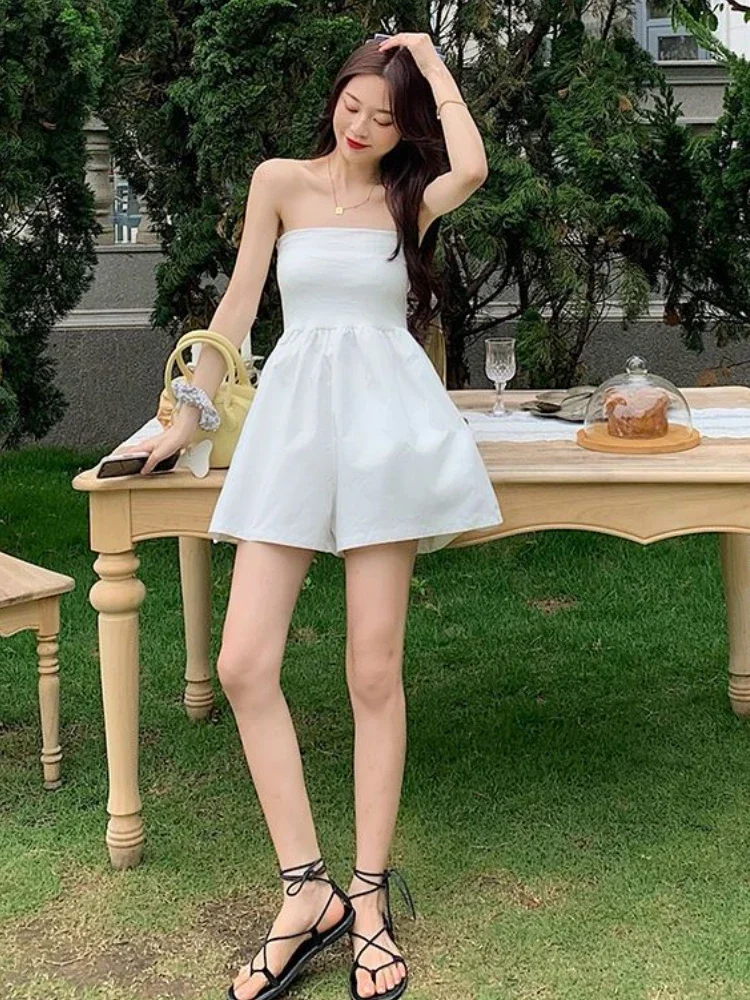 Rompers Women Solid Elegant Sleeveless Trendy Simple Summer Daily Casual Korean Style All-match High Waist Students Cozy Design