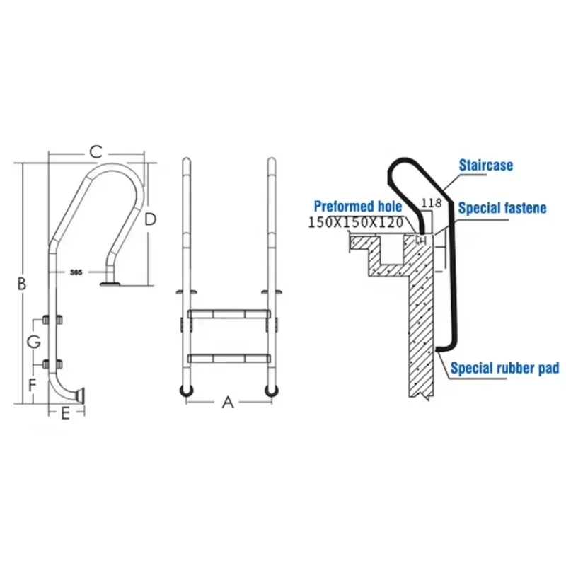 High-quality stainless steel swimming pool safety staircase, easy to install, non-slip