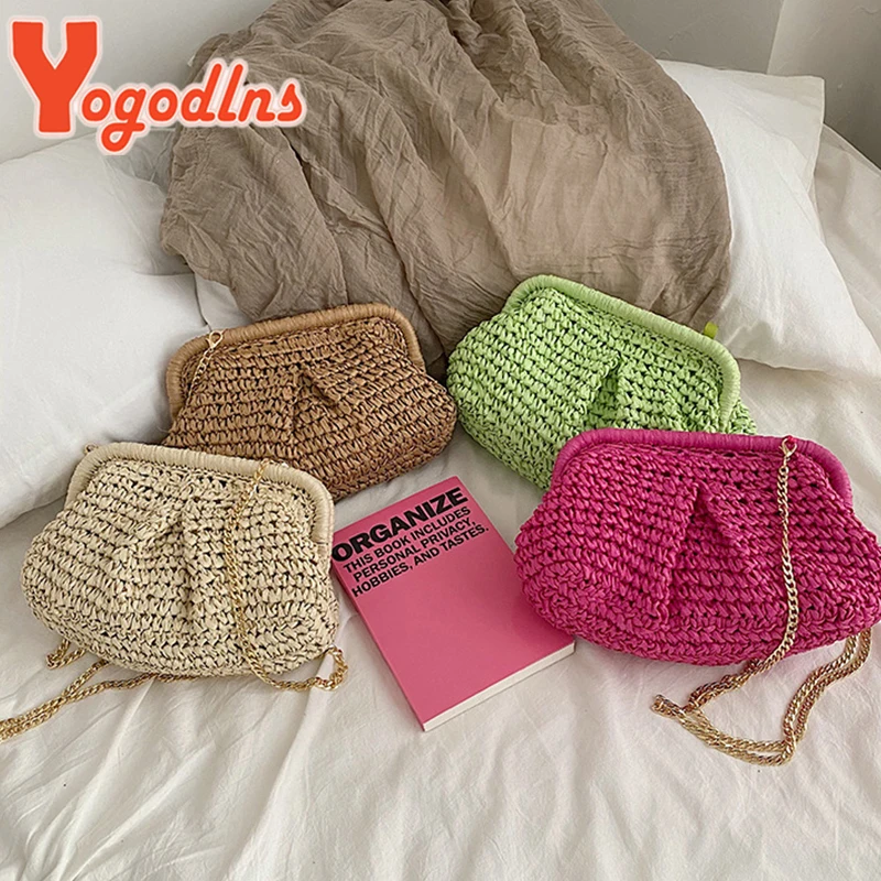 Summer Designer Shoulder Crossbody Bag Straw Weaving Clutch Purse Women Dumpling Crossbody Beach Bag Fashon Cloud Pouch